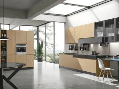 Modern Corner Kitchen Karma 08 in Thermally Structured Essence Oak by Stosa