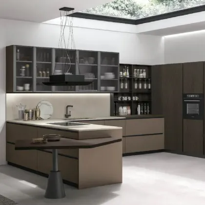 Modern Kitchen with Metropolis 10 Peninsula in Pet Coffee and Conero Oak by Stosa