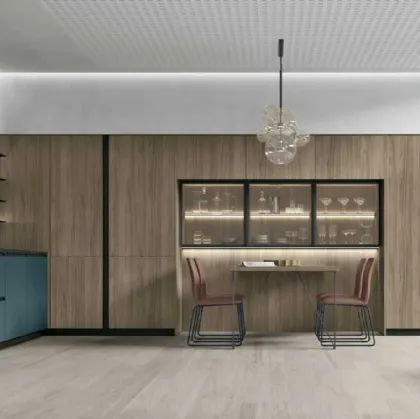 Modern linear Metropolis v16 kitchen in Fenix Green Kitami by Stosa