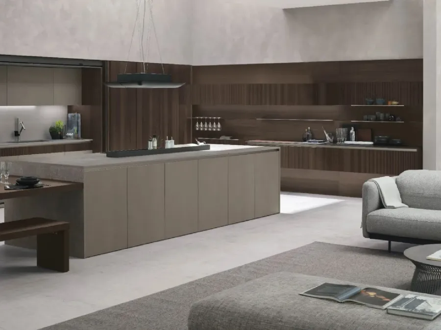 Modern Natural 01 Kitchen in Oak and Neolith® Cement Satin by Stosa.
