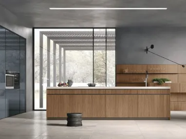 Modern kitchen with Natural 03 island in Walnut and glossy lacquer by Stosa.