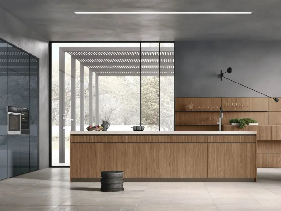 Modern kitchen with Natural 03 island in Walnut and glossy lacquer by Stosa.