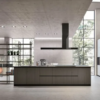 Modern kitchen with Natural 07 Oak island and lacquered finish by Stosa