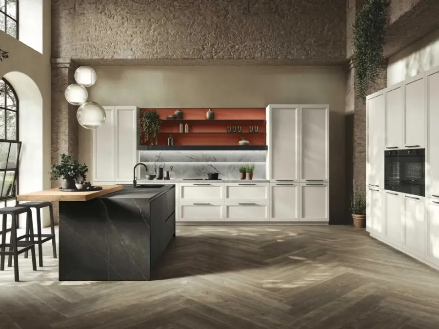 Modern L-shaped kitchen with Palio 06 island by Stosa.