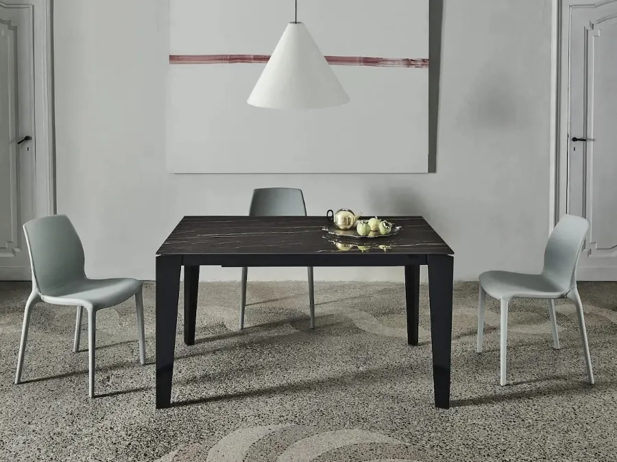 Extendable table Cruz XXL with SuperMarble top and lacquered steel base by Bontempi.