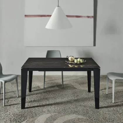 Extendable table Cruz XXL with SuperMarble top and lacquered steel base by Bontempi.
