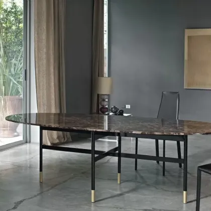 Glamour table with top in natural marble and lacquered steel base by Bontempi.