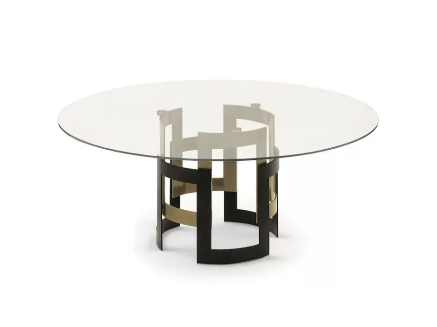 Round Imperial table with a glass top and a steel base by Bontempi.