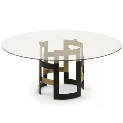 Round Imperial table with a glass top and a steel base by Bontempi.