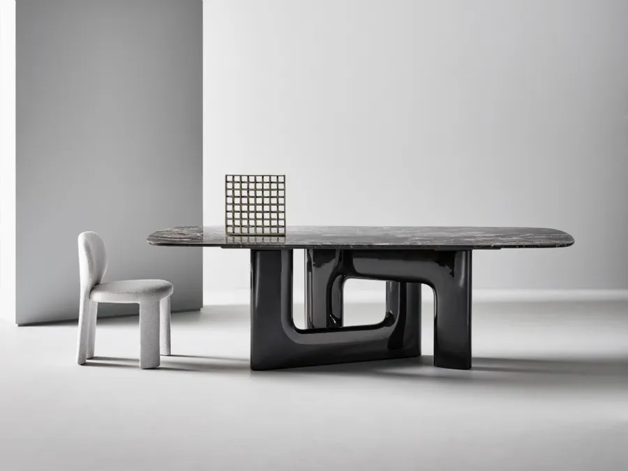 Liaison designer table with a marble top and polyurethane base by Bonaldo