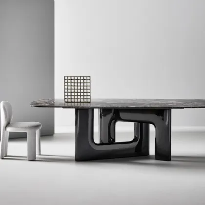 Liaison designer table with a marble top and polyurethane base by Bonaldo