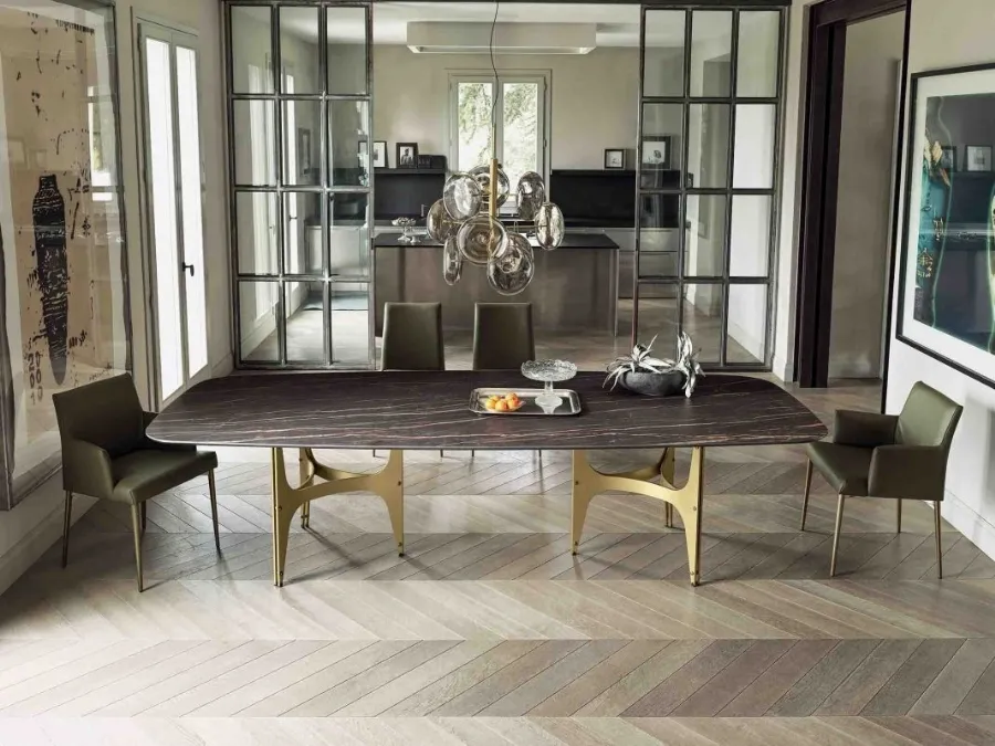 Universe XXL table with SuperMarble top and lacquered steel base by Bontempi