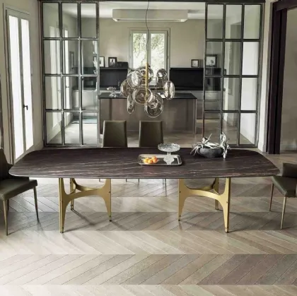 Universe XXL table with SuperMarble top and lacquered steel base by Bontempi